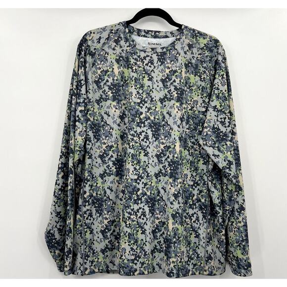 Simms Solarflex Long Sleeve Crewneck Camo Print Fishing Shirt Size XL - Picture 2 of 9